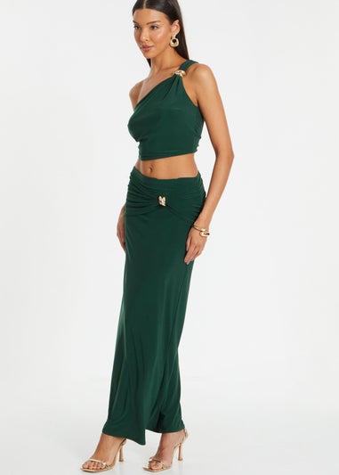 Quiz Green One Shoulder Crop Top