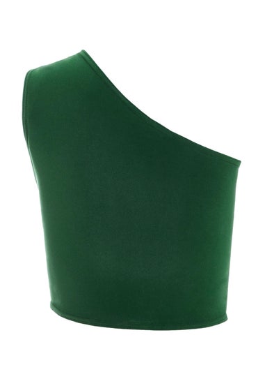 Quiz Green One Shoulder Crop Top