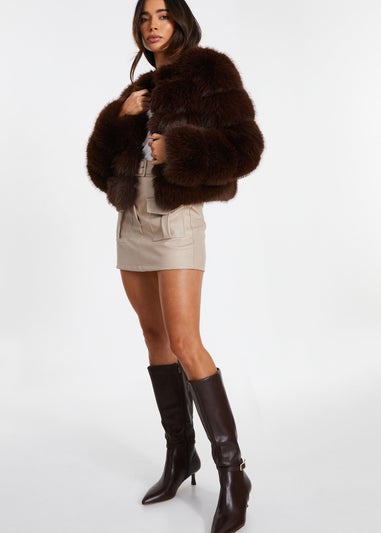 Quiz Brown Faux Fur Jacket