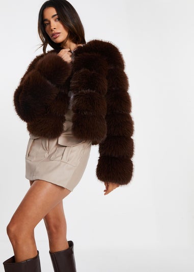 Quiz Brown Faux Fur Jacket