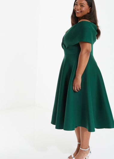 Quiz Green Curve Midi Skater Dress