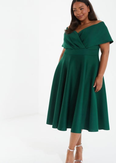 Quiz Green Curve Midi Skater Dress