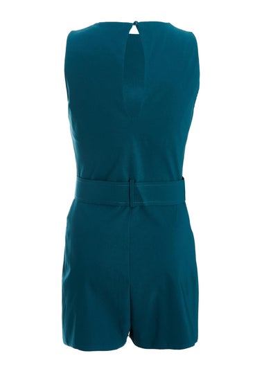 Quiz Turquoise Round Neck Skort Playsuit