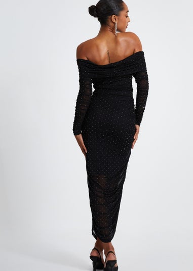 Quiz Black Mesh Bardot Midaxi Dress