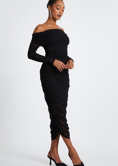 Quiz Black Mesh Bardot Midaxi Dress