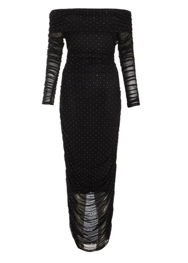 Quiz Black Mesh Bardot Midaxi Dress