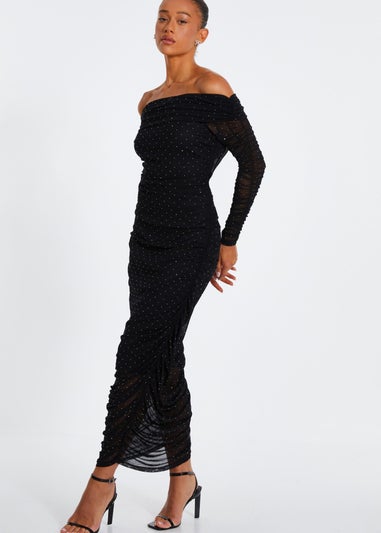 Quiz Black Mesh Bardot Midaxi Dress