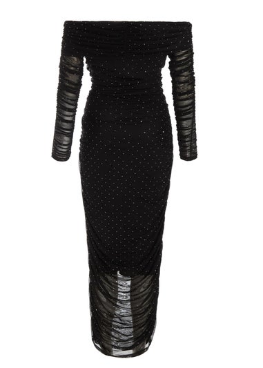 Quiz Black Mesh Bardot Midaxi Dress