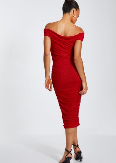 Quiz Red Glitter Mesh Midi Dress