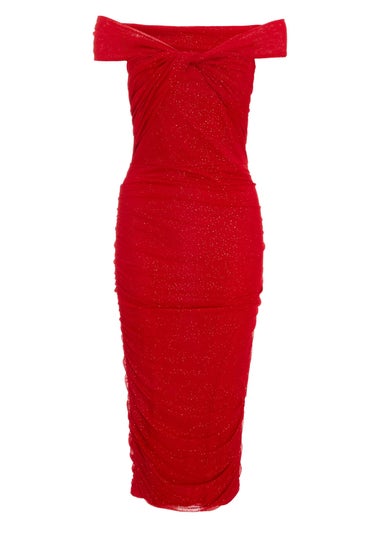 Quiz Red Glitter Mesh Midi Dress