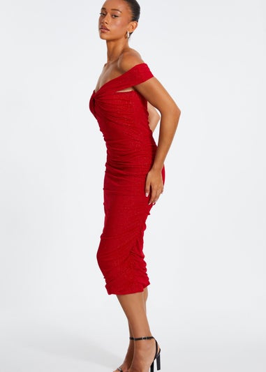 Quiz Red Glitter Mesh Midi Dress