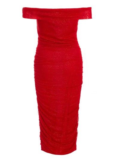 Quiz Red Glitter Mesh Midi Dress