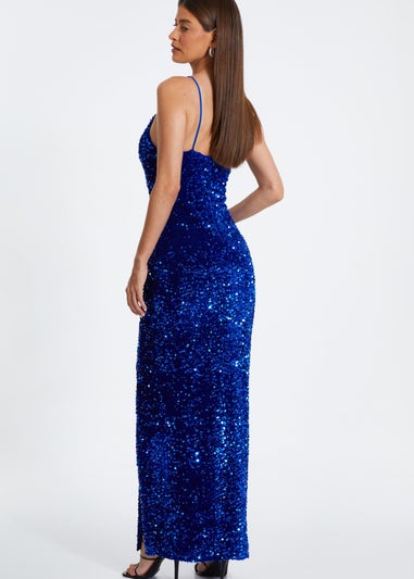 Quiz Blue Sequin Maxi Dress