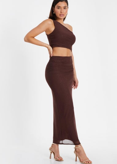 Quiz Brown Glitter Mesh Midaxi Skirt Matalan