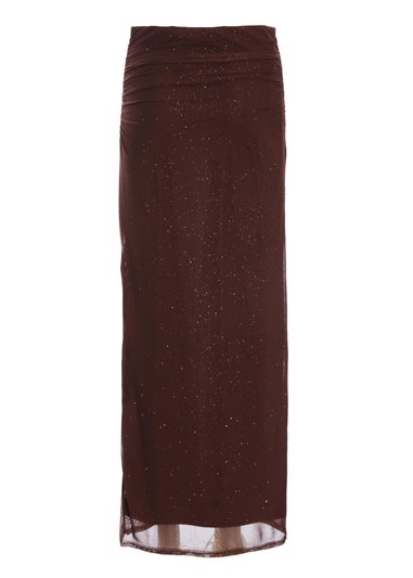 Quiz Brown Glitter Mesh Midaxi Skirt