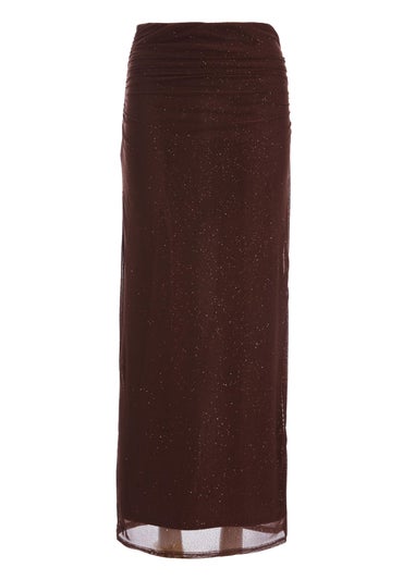 Quiz Brown Glitter Mesh Midaxi Skirt