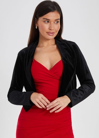 Quiz Black Velvet Cropped Jacket