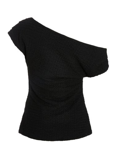 Quiz Black Textured Drape Neck Top