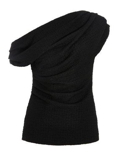 Quiz Black Textured Drape Neck Top