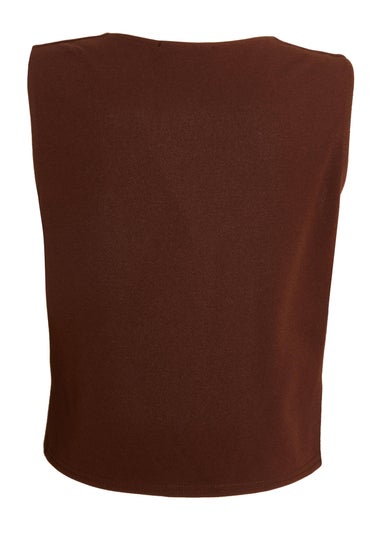 Quiz Brown Tie Up Sleeveless Waistcoat