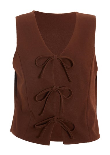 Quiz Brown Tie Up Sleeveless Waistcoat