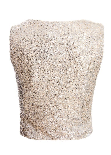 Quiz Cream Sequin Tie Front Waistcoat