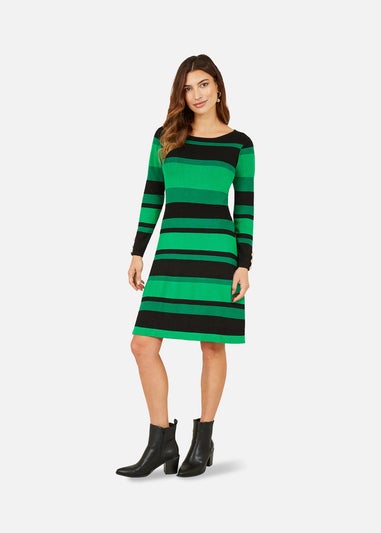 Yumi Green Striped Knitted Skater Dress