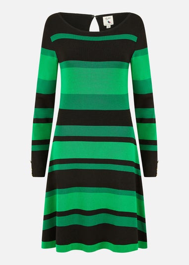 Yumi Green Striped Knitted Skater Dress