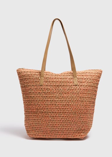 Orange Straw Shopper Tote Bag