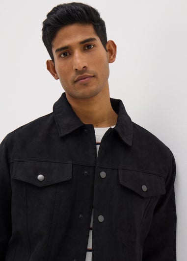 Navy Faux Suede Trucker Jacket