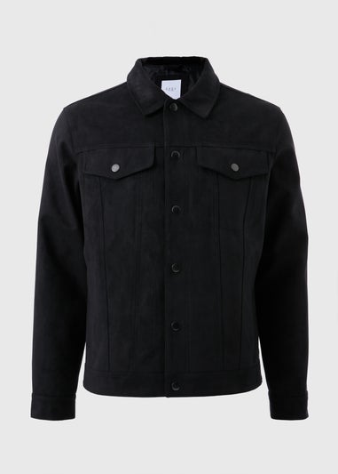 Navy Faux Suede Trucker Jacket