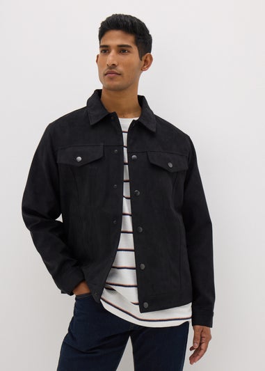 Navy Faux Suede Trucker Jacket