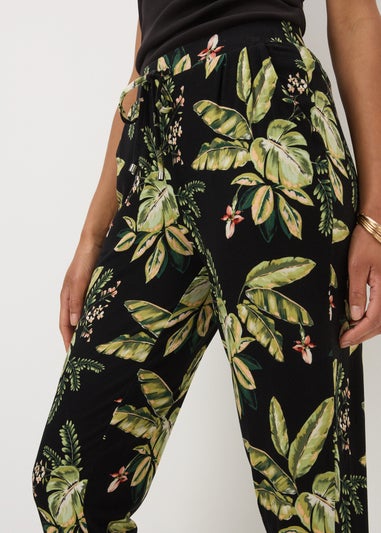 Khaki Tropical Leaf Harem Trousers