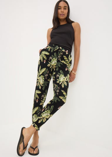 Khaki Tropical Leaf Harem Trousers