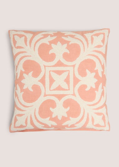 Coral Ornate Embroidery Cushion