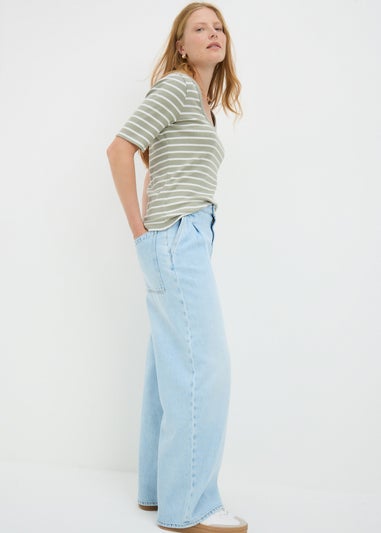 Green Stripe Ribbed Scoop Neck Top