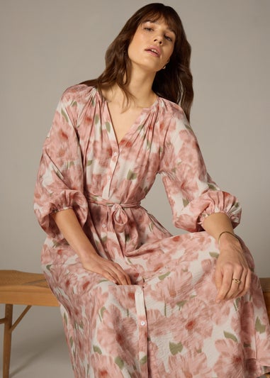 Et Vous Pink Floral Midaxi Shirt Dress