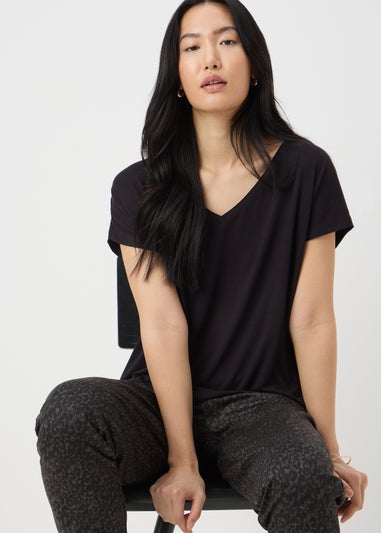 Black V-Neck Relaxed Fit T-Shirt