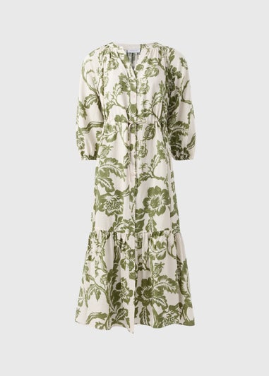 Green Floral Raglan Midi Shirt Dress