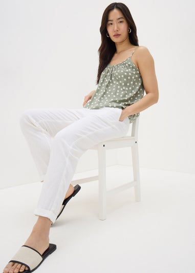 White Linen Blend Tapered Trousers