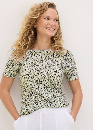 Green Animal Print Fitted T-Shirt