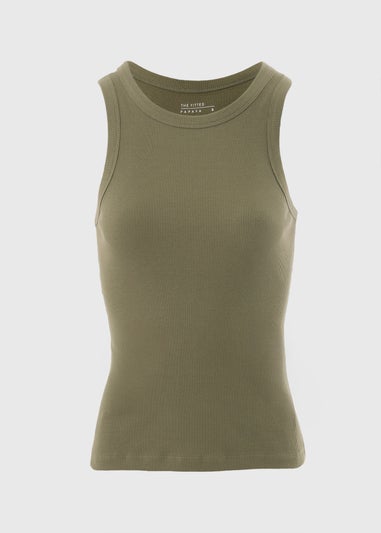 Khaki High Neck Ribbed Vest