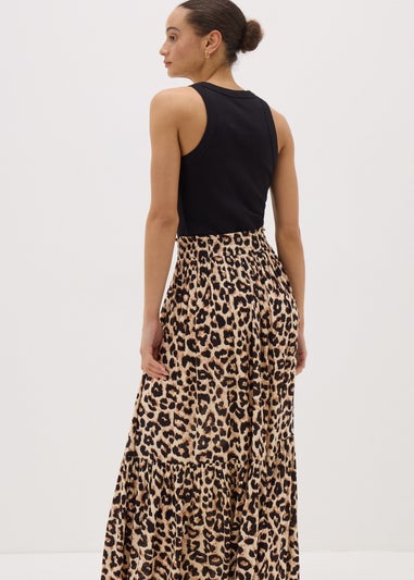 Brown Leopard Print Cheesecloth Maxi Skirt