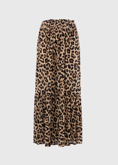 Brown Leopard Print Cheesecloth Maxi Skirt