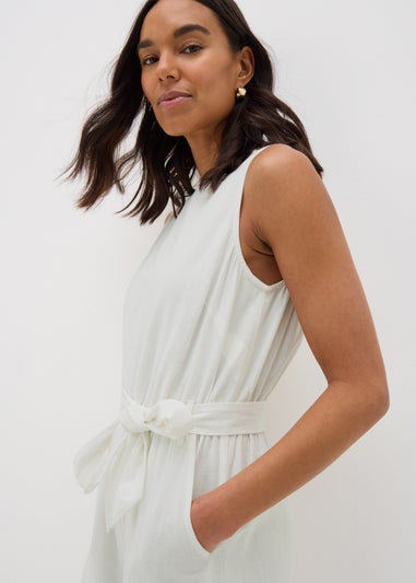 Ecru Linen Blend Jumpsuit