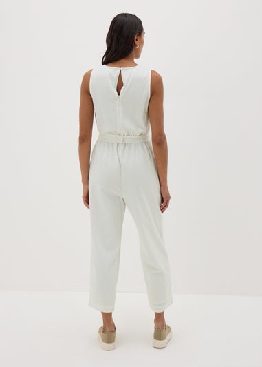 Ecru Linen Blend Jumpsuit