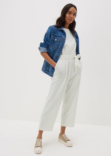 Ecru Linen Blend Jumpsuit