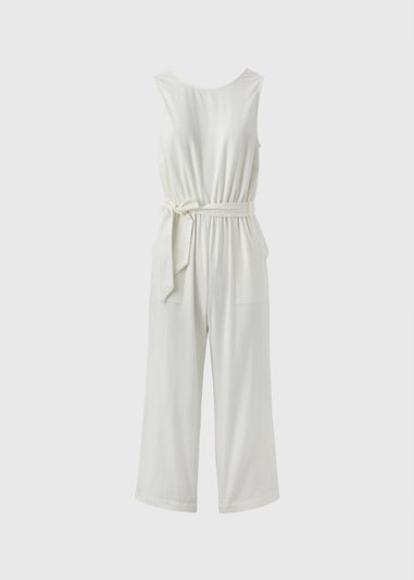 Ecru Linen Blend Jumpsuit