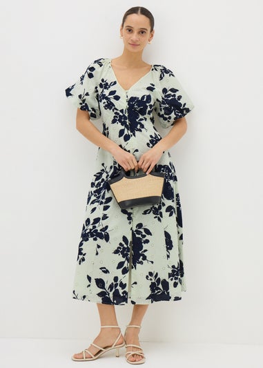 Navy Floral Broderie Anglaise Midi Tea Dress