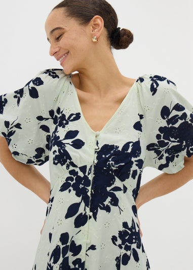 Navy Floral Broderie Anglaise Midi Tea Dress